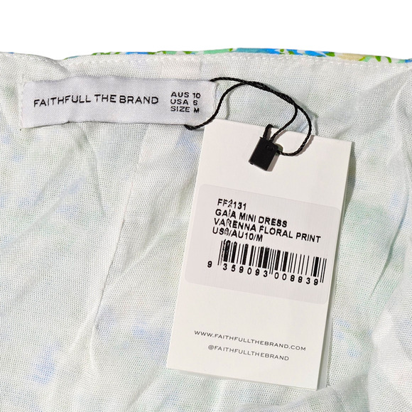 NWT Faithfull the Brand Gaia Varenna Floral Print Mini Dress Sz. 6 Blue Green - Picture 8 of 14